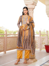Women Yellow Rayon Blend Ethnic Motifs Printed Straight Kurta Trouser With Dupatta-SKSKD3050